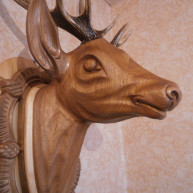 Голова оленя из дерева с натуральными рогами